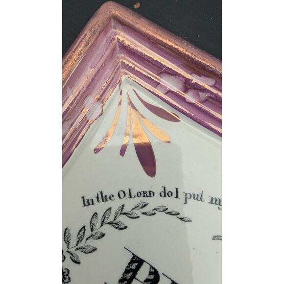 1840s Prepare To Meet Thy God Ganriel W/ Trumpet Pink Luster Sunderland Plaque - Picture 2 of 6